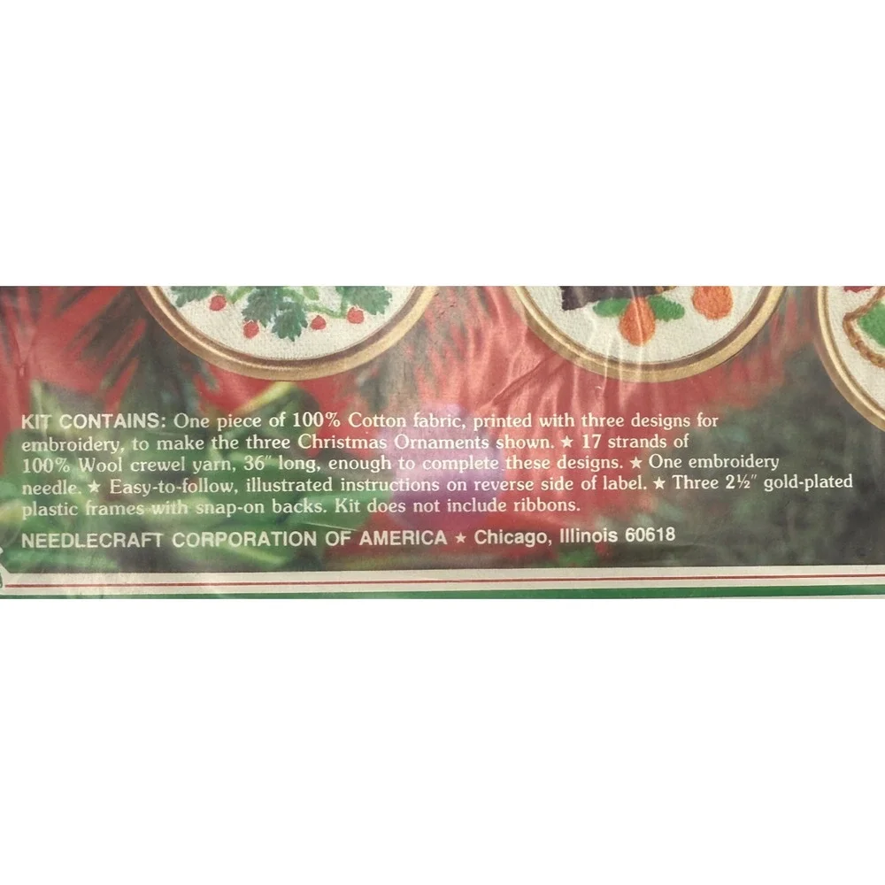 Lot of 2 WonderArt Christmas Ornament Kits Needlepoint Stitchery Crewel Sealed